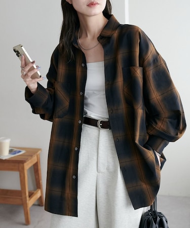 【ユニセックス】オンブレチェックオーバーシャツ