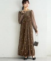 【オケージョン】ベロア刺繍ワンピース