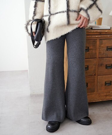 【もちもち素材/美シルエット】モチモチリブニットパンツ