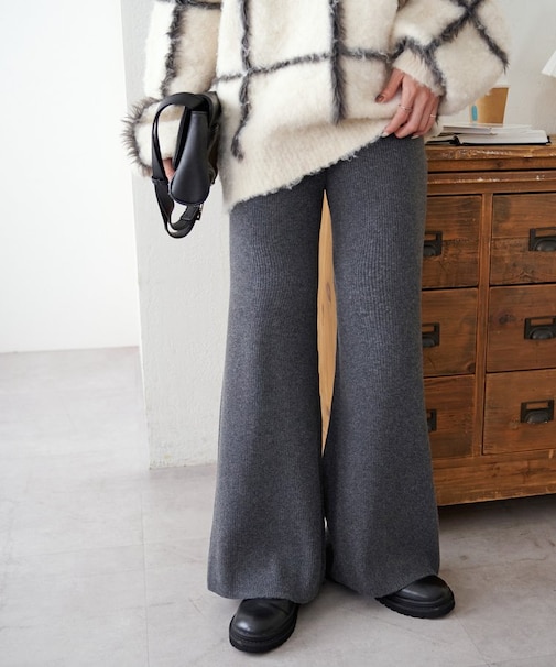 【もちもち素材/美シルエット】モチモチリブニットパンツ
