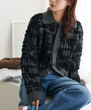 ツイードライク衿付きニットジャケット