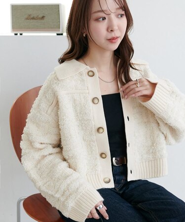 ツイードライク衿付きニットジャケット