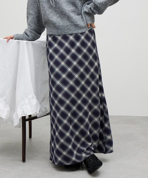【umm.】チェックロングスカート