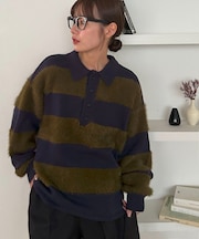 【ユニセックス】シャギーワイドボーダーニットポロ