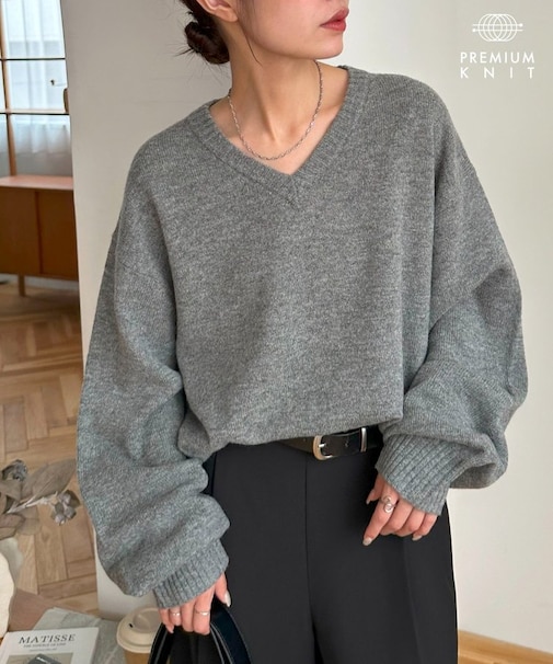 【ユニセックス】メリノウールVネックニット