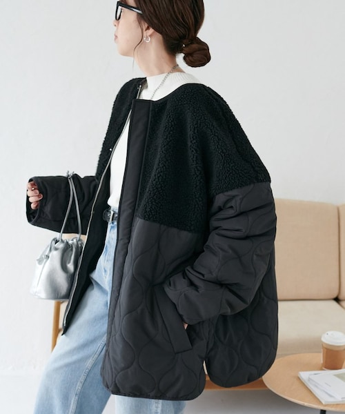 DANTON/ダントン】WOOL LIGHT PILE ノーカラーロングコート #DT-A0012