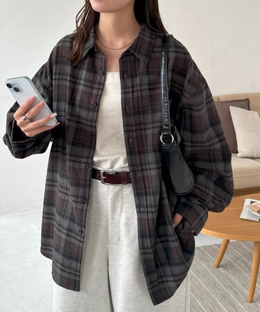 【ユニセックス】起毛ネルチェックオーバーシャツ