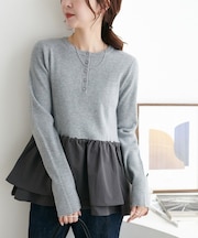 【新色追加!/腰回りカバー】別地切替ペプラムヘンリープルオーバー