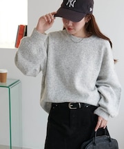 【ふわもちニット】メランジ袖ボリュームプルオーバー
