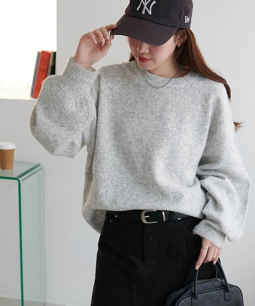 【ふわもちニット】メランジ袖ボリュームプルオーバー