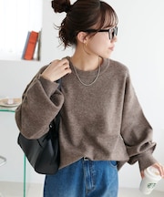 【ふわもちニット】メランジ袖ボリュームプルオーバー