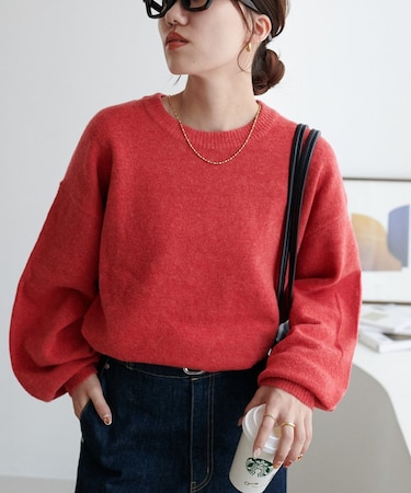 【ふわもちニット】メランジ袖ボリュームプルオーバー