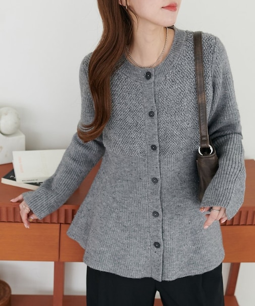 ネップリブ前開きペプラムプルオーバー