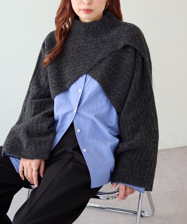 ワイドリブ前後2wayショートプルオーバー