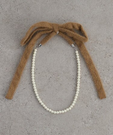 【GOLDY】バックシャギーリボンパールネックレス