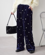 ベロア刺繍イージーパンツ