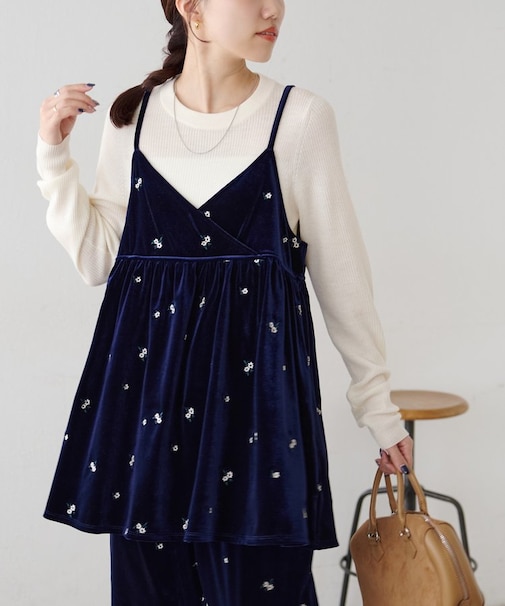 ベロア刺繍カシュクールキャミチュニック