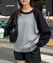 【ユニセックス】スムースラグラン配色ニット