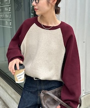 【ユニセックス】スムースラグラン配色ニット