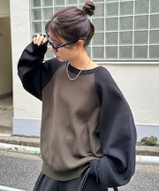 【ユニセックス】スムースラグラン配色ニット