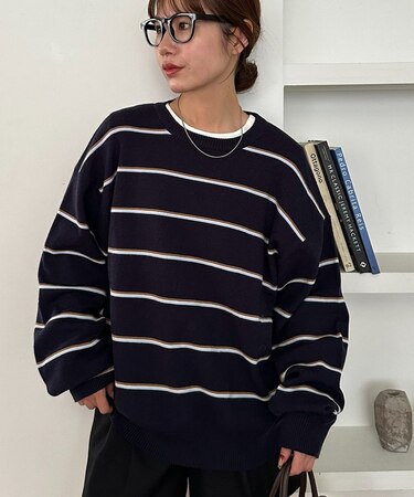 【ユニセックス】ボーダースムースニット