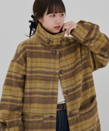 【umm./特別感ある一着】チェックシャギーコート