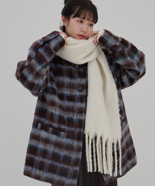 umm./特別感ある一着】チェックシャギーコート｜ディスコートの通販