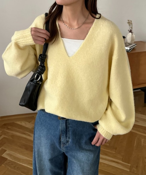 【ユニセックス】深Vシャギーニット《WEB限定カラーあり》