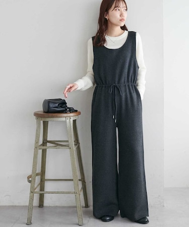 【1枚で決まる】総針ニットサロペット