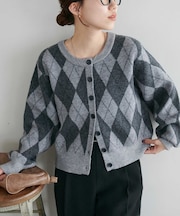 【もちもち素材/着映えアイテム】アーガイル柄クルーカーディガン