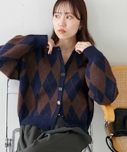 【もちもち素材/着映えアイテム】アーガイル柄クルーカーディガン