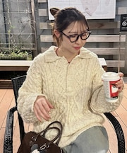 【冬の定番/着映えニット/ユニセックス】ケーブルニットポロ