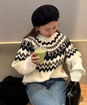 【暖かおしゃれ見え/ユニセックス】求心柄オーバーニット