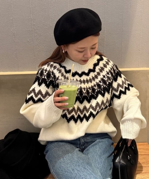 【暖かおしゃれ見え/ユニセックス】求心柄オーバーニット