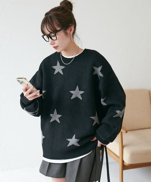 【ユニセックス】星柄ジャガードニット
