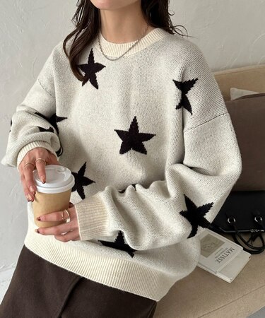 【ユニセックス】星柄ジャガードニット