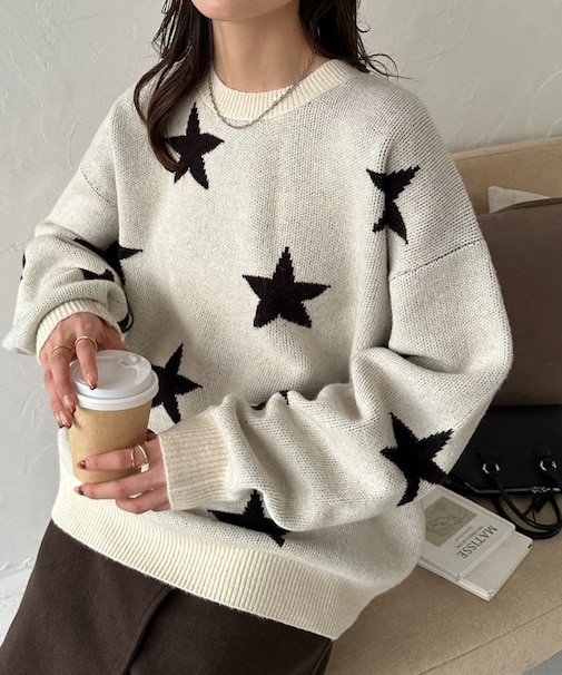 【ユニセックス】星柄ジャガードニット