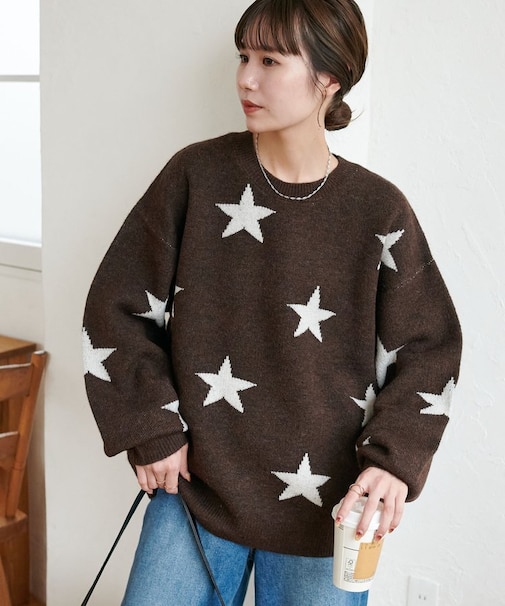 【ユニセックス】星柄ジャガードニット
