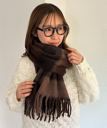 【ユニセックス】リング糸ボリュームチェックマフラー