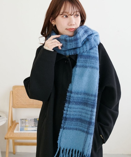 【ユニセックス】リング糸ボリュームチェックマフラー