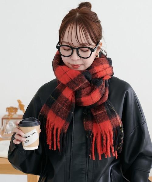 ユニセックス】リング糸ボリュームチェックマフラー｜ディスコートの