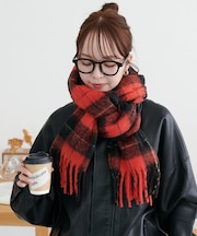 【ユニセックス】リング糸ボリュームチェックマフラー