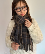 【ユニセックス】ループヤーン縮絨チェックマフラー