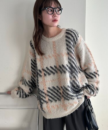 チェックガラオーバーニット