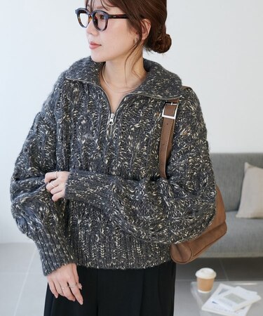 ケーブルハーフジッププルオーバー