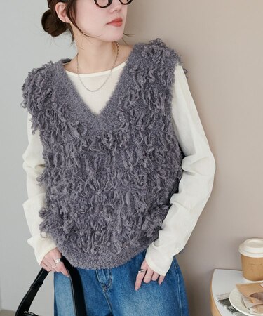 フリンジVネックベスト