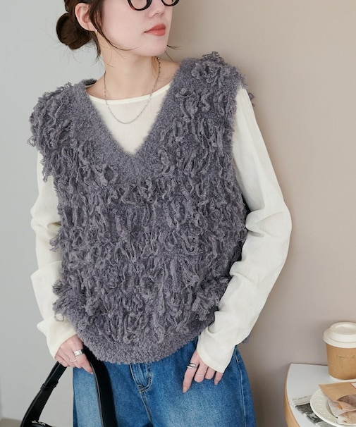 フリンジVネックベスト