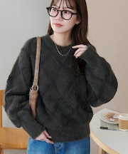 フェザーヤーンダイヤ柄プルオーバー