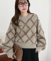 フェザーヤーンダイヤ柄プルオーバー