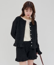 【umm.】ハート釦フリルニットカーデ